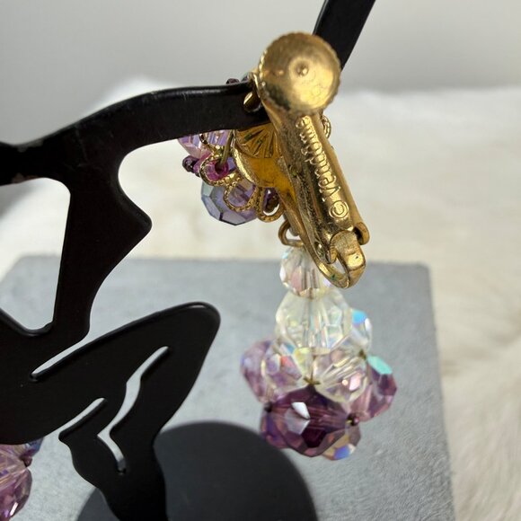 Vintage Vendome Purple & Clear Glass Bead Dangle & Drop Screw/Clip Earrings Gold - Picture 7 of 16